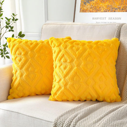 Artscope Pack of 2 Soft Plush Short Wool Velvet Decorative Fall Throw Pillow Covers Luxury Style Cushion Covers European Pillow Shell for Sofa Bedroom Diamond Shape Orange Yellow, 18x18 Inch