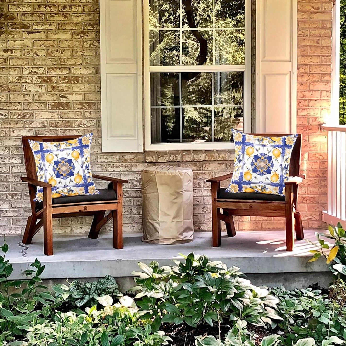 TAJWE Summer Outdoor Pillow Covers 18x18 Inch Set of 2 Italy Lemon Blue and Yellow Decorative Throw Pillowcases Farmhouse Waterproof Square Cushion Cases for Patio Furniture Garden Bench Porch Decor