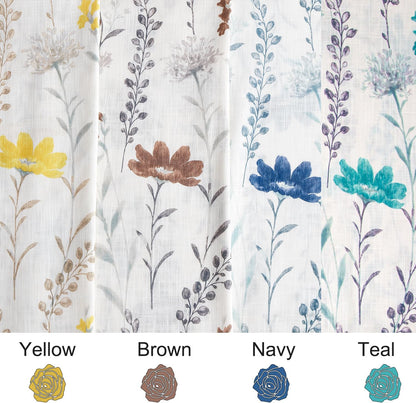 July Joy Printed Valance Linen Textured for Living Room Floral Leaf Design Sheer Curtains Farmhouse Style Window Panel Drapes Set Rod Porket Treatment for Bedroom, Dining, 52 x 18 inch, Yellow