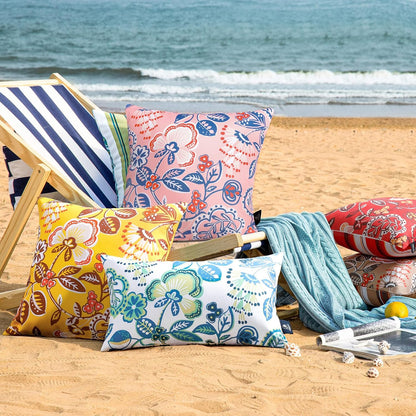 Phantoscope Pack of 2 Outdoor Indoor Throw Decorative Pillow Cover Decorative Waterproof Striped Floral Patio Pillows Cushion Case for Couch Tent Park, Yellow 20 x 20 Inches