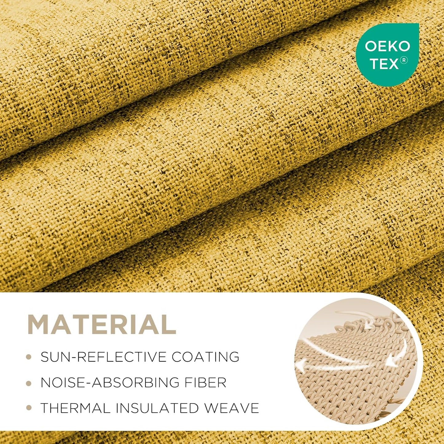 Joydeco Linen Blackout Curtains for Bedroom - 100% Light Blocking 1 Panels, Yellow Drapes 100" W x 90" L, Thermal Insulated Room Darkening Curtains for Living Room, Rod Pocket & Back Tabs