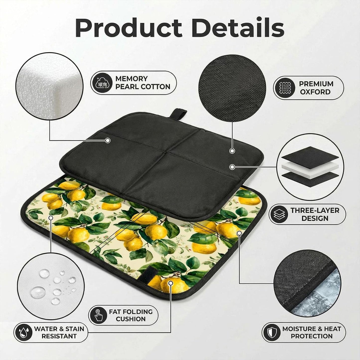 Yellow Lemon Leaves for Foldable Seat Cushion, Waterproof Mat for Camping, Beach & Picnics