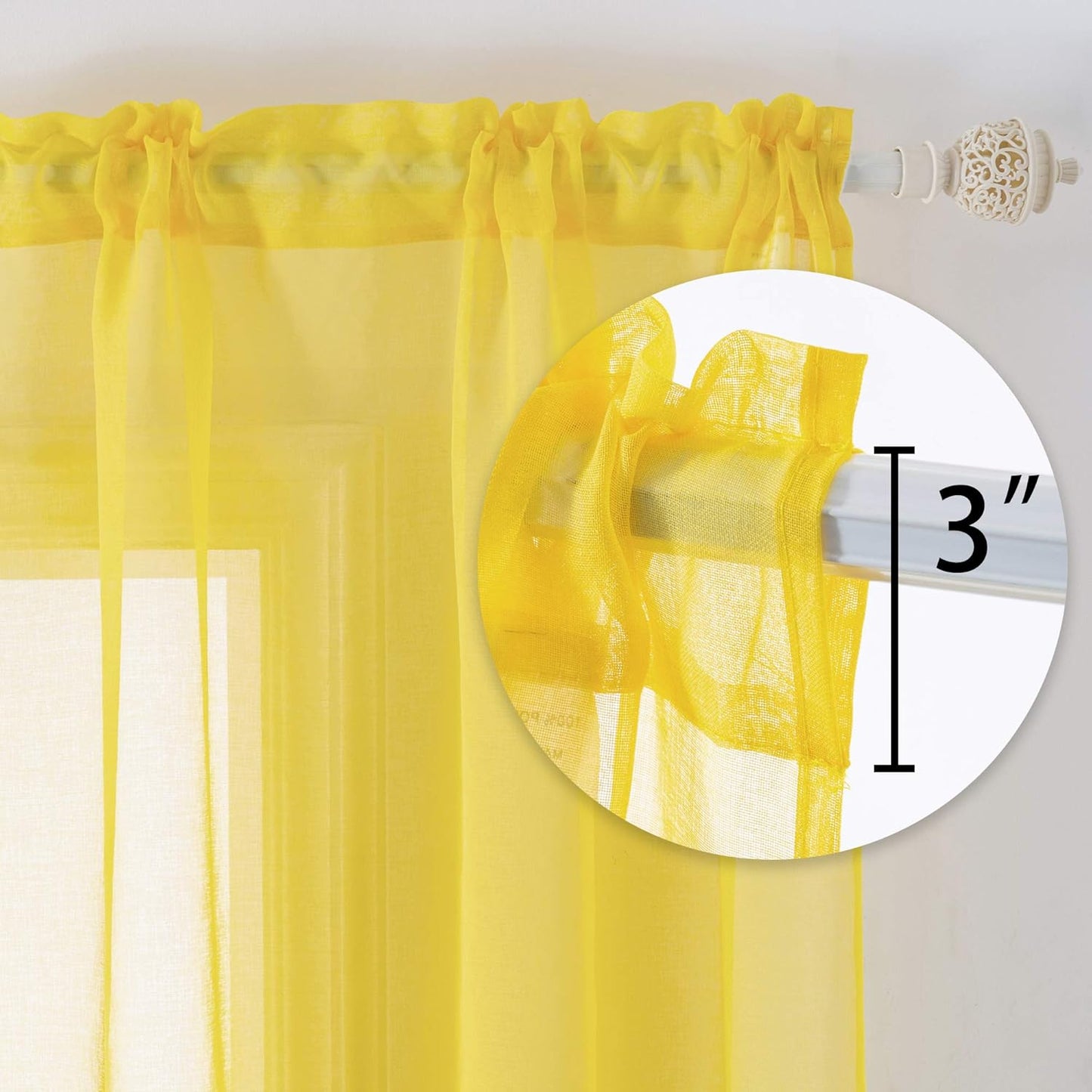 DUALIFE Yellow Sheer Curtains 54 Inch Length,Faux Linen Semi Sheer Curtain Drapes for Living Room Bedroom Nursery Kitchen Bathroom Privacy Voile Window Treatment Panels,Mustard,52 x 54 Inches,Set of 2