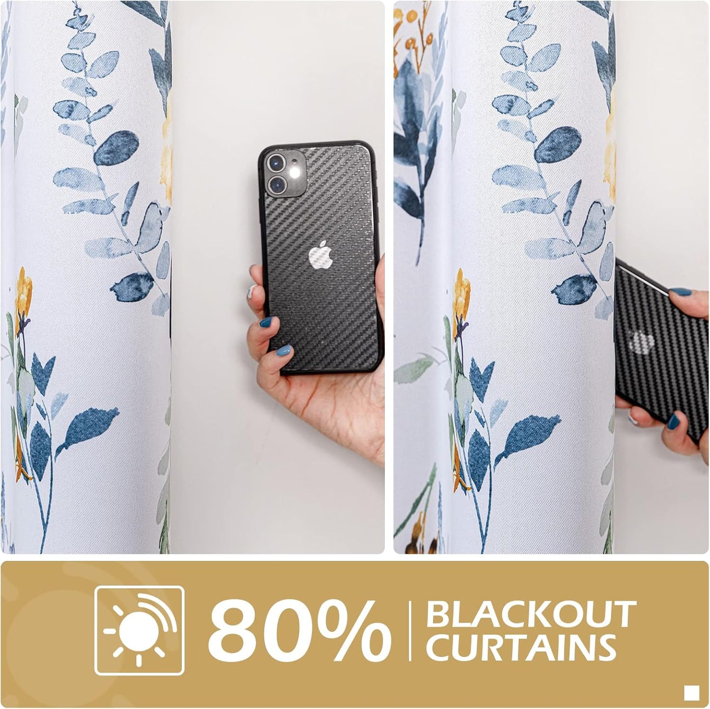 MYSKY HOME Floral Curtains 84 inches Long Living Room Curtains Room Darkening Curtains Thermal Insulated Light Blocking Drapes Grommet for Bedroom Bathroom, 2 Panels, Yellow and Blue