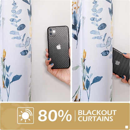 MYSKY HOME Floral Curtains 84 inches Long Living Room Curtains Room Darkening Curtains Thermal Insulated Light Blocking Drapes Grommet for Bedroom Bathroom, 2 Panels, Yellow and Blue