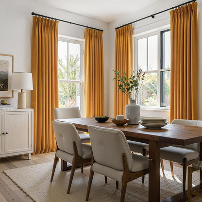 Mustard Yellow Velvet Pleated Curtains 84 Inches Long for Living Room Modern Elegant Super Soft Velvet Drapes With Hooks for Dining Room Darkening Privacy Window Treatments Farmhouse Curtains 2 Panels