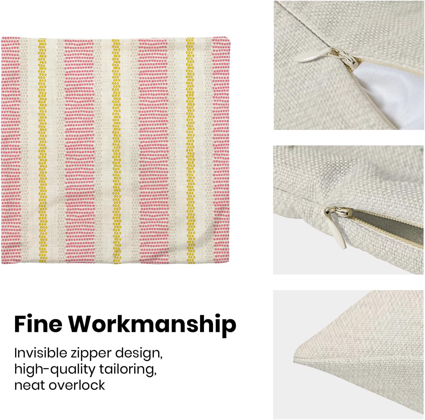 Hot Pink Yellow Summer Outdoor Pillow Covers 18 x 18 Inch,Boho Polka Dots Striped Decor Throw Pillows for Couch Bed,Geometric Modern Farmhouse Decorative Pillowcase Linen Cushion Cover Set of 2