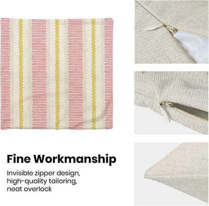 Hot Pink Yellow Summer Outdoor Pillow Covers 18 x 18 Inch,Boho Polka Dots Striped Decor Throw Pillows for Couch Bed,Geometric Modern Farmhouse Decorative Pillowcase Linen Cushion Cover Set of 2