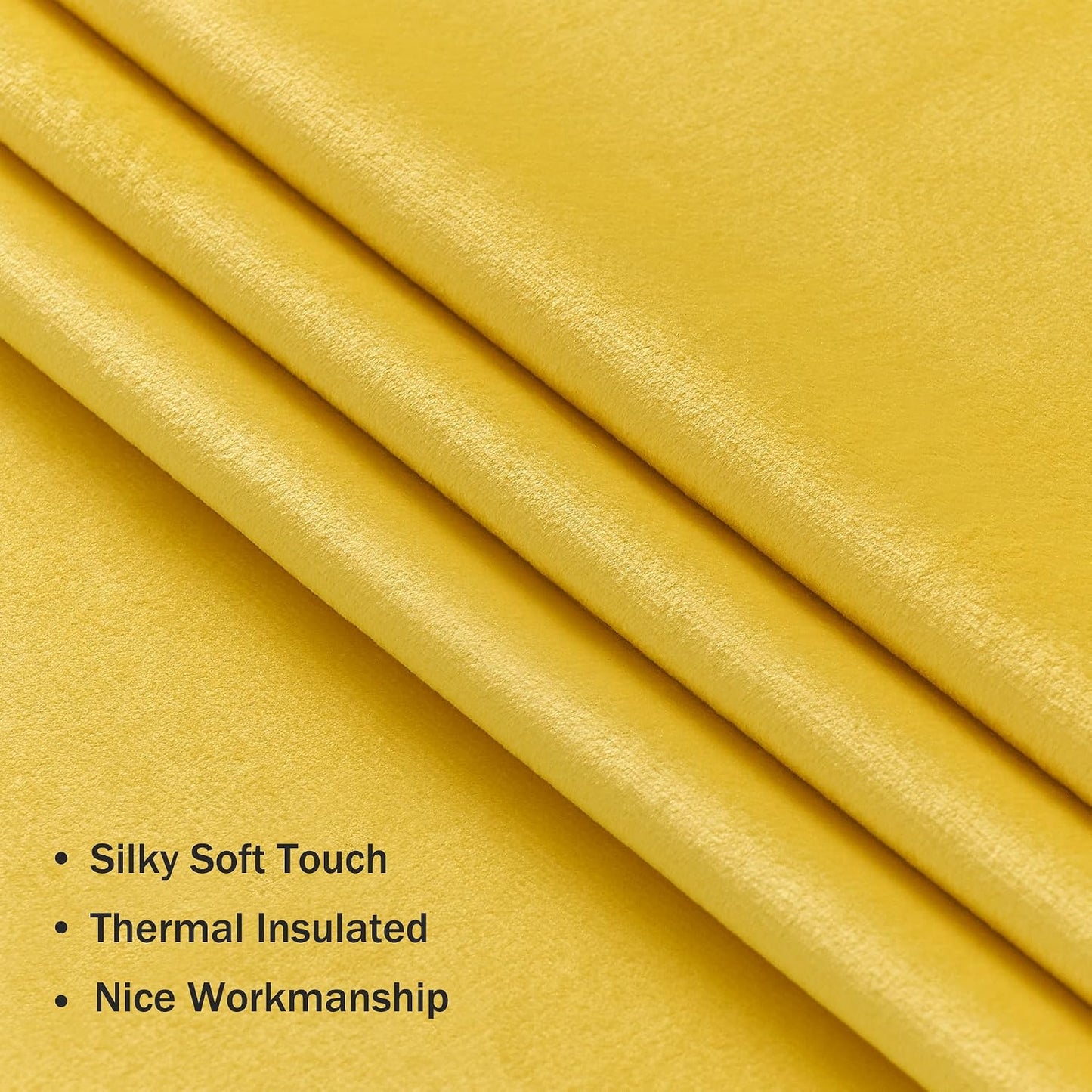 Miss SELETEX 2 Panels Blackout Velvet Curtains Solid Soft Yellow Curtains Back Tab Thermal Insulated Soundproof Room Darkening Drapes/Panels for Living Room Bedroom 52 x 84 Inch Length.