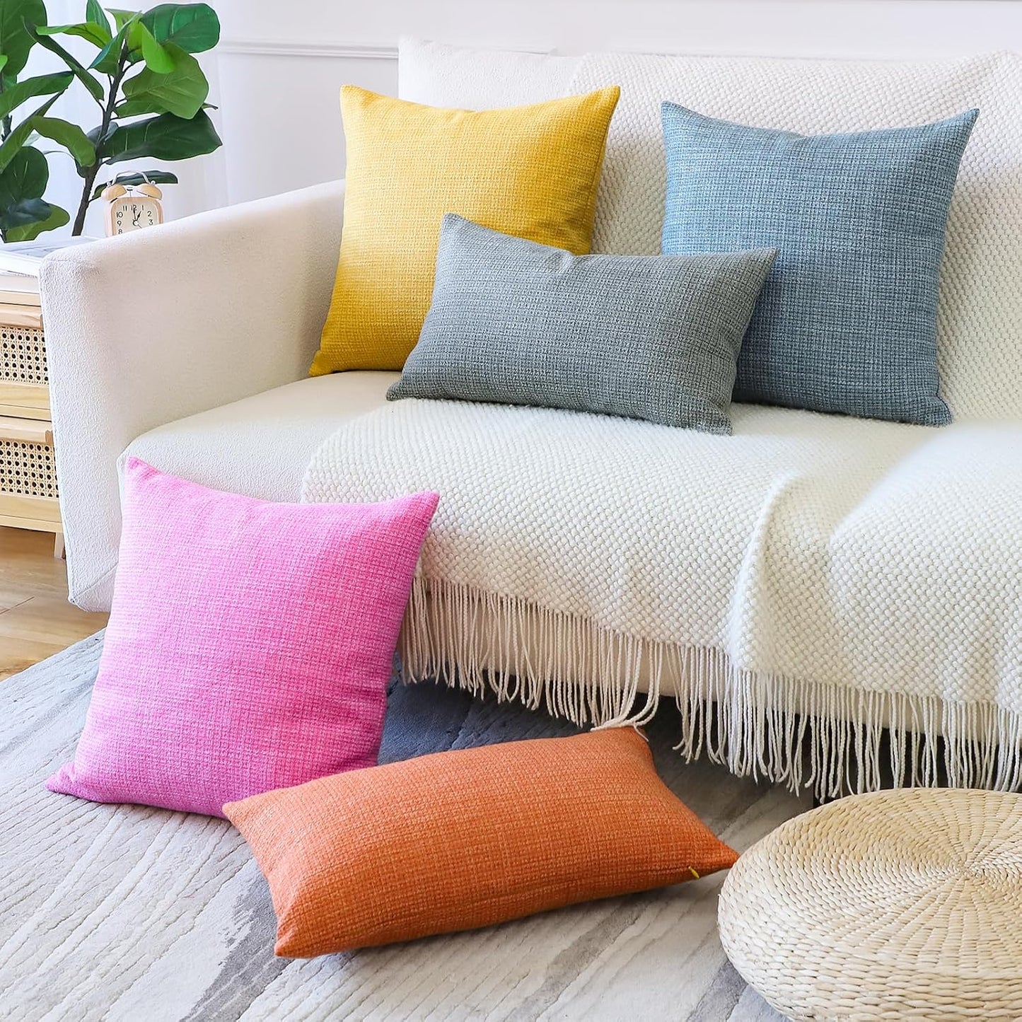 OTOSTAR Pack of 2 Throw Pillow Covers 12x20 Inch Linen Yellow Pillowcases Farmhouse Decorative Solid Pillow Covers 30x50 cm Lumbar Cushion Case for Home Decor Sofa Couch Bed (Yellow)