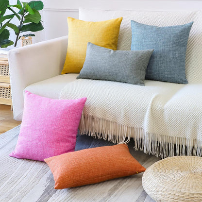 OTOSTAR Pack of 2 Throw Pillow Covers 12x20 Inch Linen Yellow Pillowcases Farmhouse Decorative Solid Pillow Covers 30x50 cm Lumbar Cushion Case for Home Decor Sofa Couch Bed (Yellow)