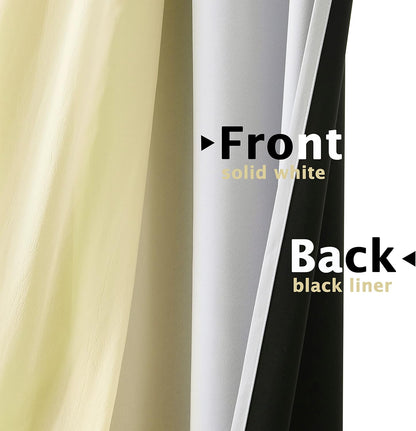 White Blackout Window Curtains for Kids Room 95 Inch Length Mix & Match Double Layers Grommet Curtain Panels Yellow Ombre Sheers Overlay 90% Room Darkening Thermal Drapes for Patio, 52" w 4 Pieces