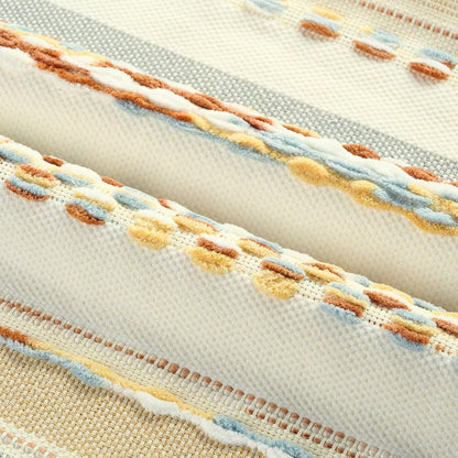 FUTEI Pack of 2 Boho Chenille Decorative Throw Pillow Covers 18x18 Inch Soft Tufted Striped Textured Cushion Case,Farmhouse Accent for Couch Bed Living Room, Rust Blue Yellow