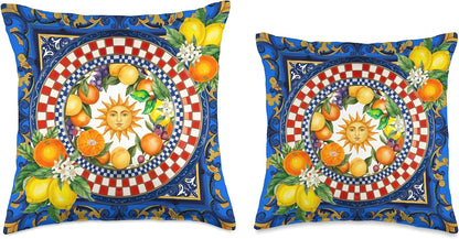 Mediterranean Sun Summer Lemon Art Throw Pillow