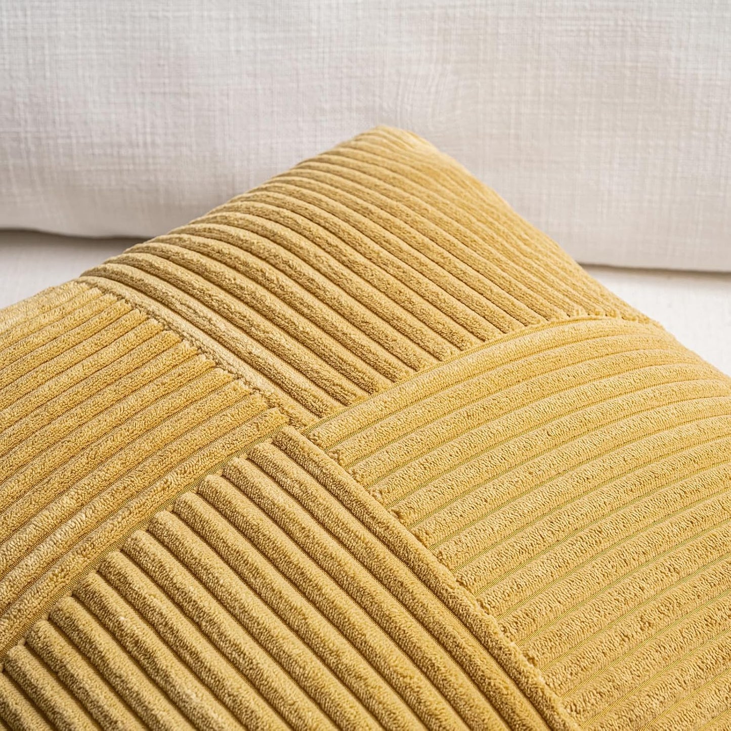 Fancy Homi Mustard Yellow Lumbar Decorative Throw Pillow Covers 12x20 Inch for Living Room Couch Bed, Rustic Farmhouse Boho Home Decor, Soft Striped Corduroy Rectangle Accent Cushion Case