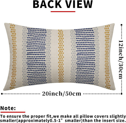 Blue Yellow Pillow Covers 12x20 Set of 2 Gray Grey Dot Print Striped Rectangle Decorative Outdoor Pillowcases Boho Rustic Farmhouse Decorative Throw Cushion Case Decor for Couch Sofa Bed