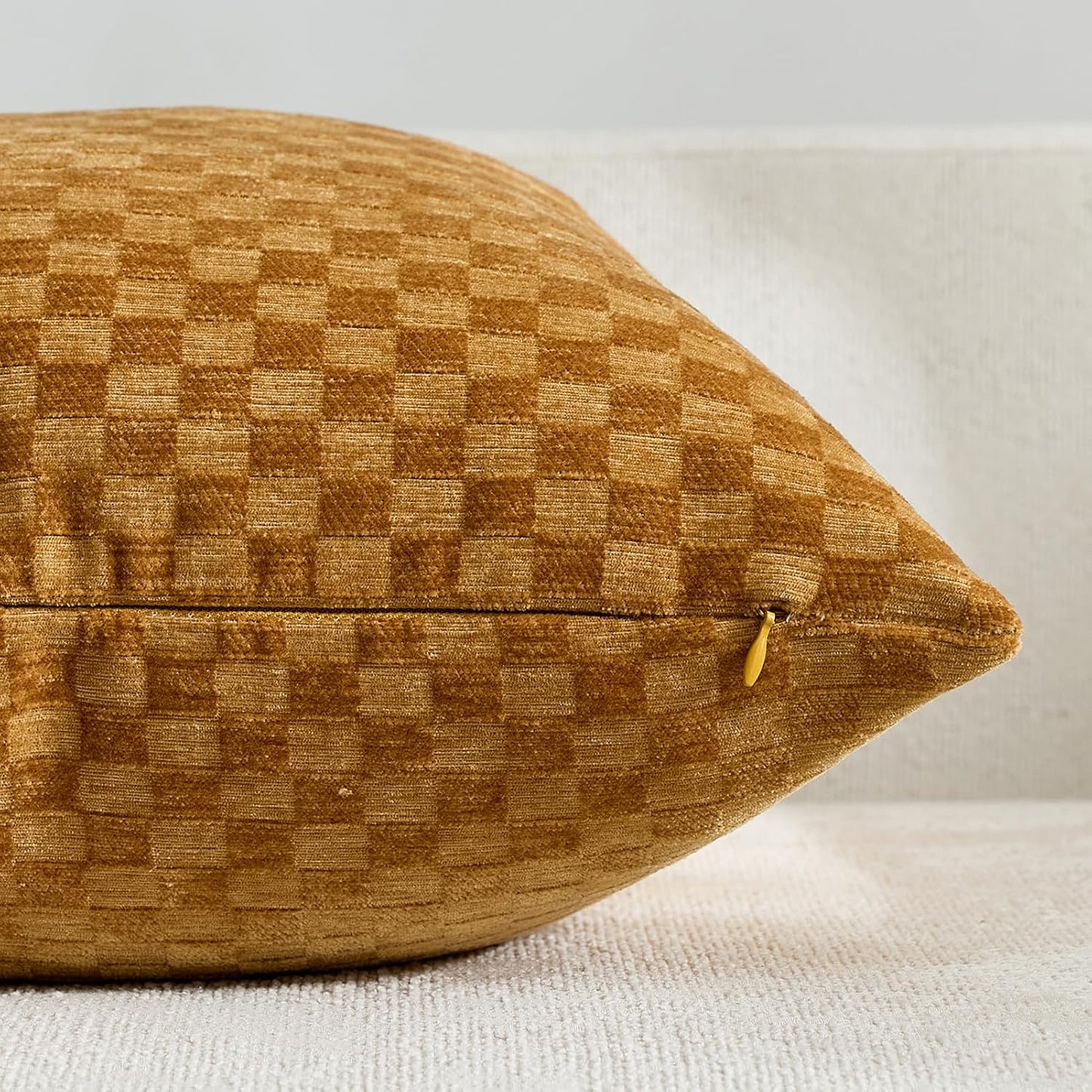 Croker Horse 18x18'' inches Chenille Plaid Throw Pillow Cover – Yellow Textured 3D Geometric Grid Checkered Plaid Pattern, Soft Modern Farmhouse Boho Cushion Case for Sofa Couch Bedroom Living Room