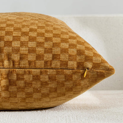 Croker Horse 18x18'' inches Chenille Plaid Throw Pillow Cover – Yellow Textured 3D Geometric Grid Checkered Plaid Pattern, Soft Modern Farmhouse Boho Cushion Case for Sofa Couch Bedroom Living Room