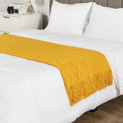 PAVILIA Mustard Yellow Knit Throw Blanket for Couch Bed, Soft Knitted Farmhouse Sofa Throw for Living Room, Lightweight Decorative Fall Throw Blanket for Chair, Outdoor Textured Boho Blanket, 50x60