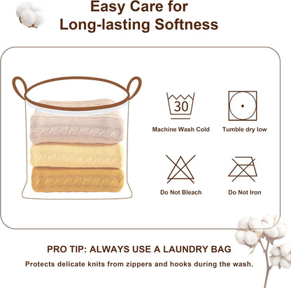 NTBAY 100% Pure Cotton Cable Knit Throw Blanket, Super Soft Warm 51x67 Knitted Throw Blanket for Couch, Sofa, Chair, Bed - Extra Cozy, Machine Washable, Comfortable Home Decor, Yellow
