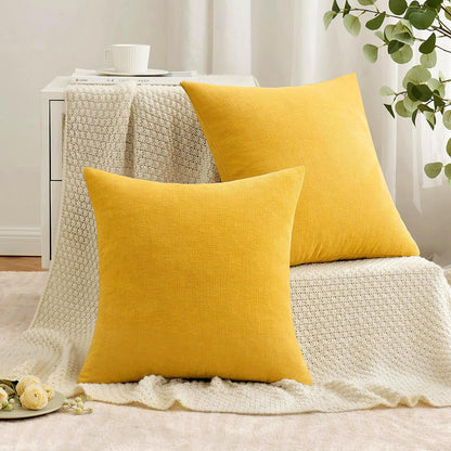 MIULEE Yellow Couch Pillow Covers 18x18 Inch, Set of 2 Soft Chenille Summer Decorative Square Throw Pillow Covers Farmhouse for Sofa Living Room Bed