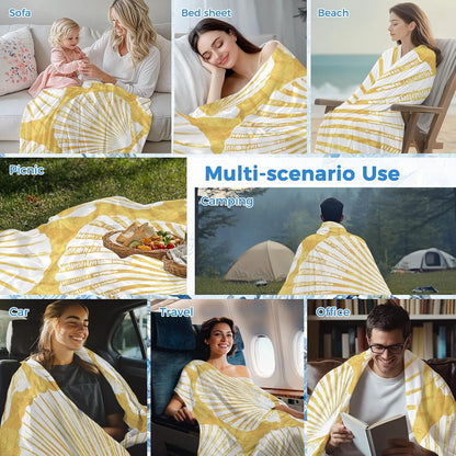 Cooling Blanket for Hot Sleepers, Yellow Scallop Coastal Lightweight Breathable Summer Blanket, Summer Beach Nautical Double-Side Cool Throw Blankets for Sleeping Travel, 50"x60"