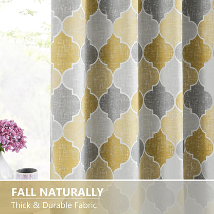 Gray Yellow Full Blackout Curtains 84 Inches Long for Bedroom Living Room Moroccan Geo Print Window Panels Thermal Insulated Room Darkening Privacy Grommet Top Drapes, 52x84, 2 Panels