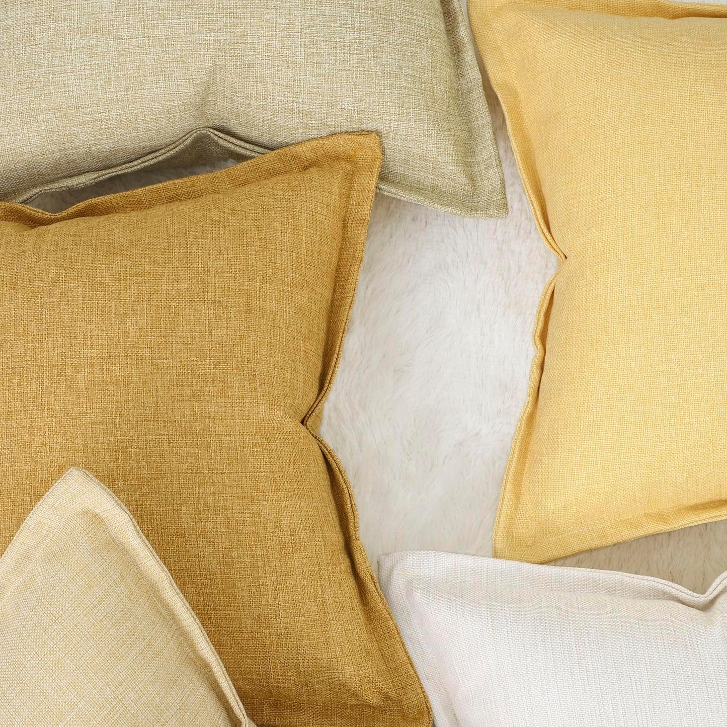 MADIZZ Pack of 2 Faux Rustic Linen Throw Pillow Covers with Flange Edge Soft Boho Natural Decorative Pillowcases for Sofa Living Room Modern Throw Pillows for Bed 16x16 Inch Yellow