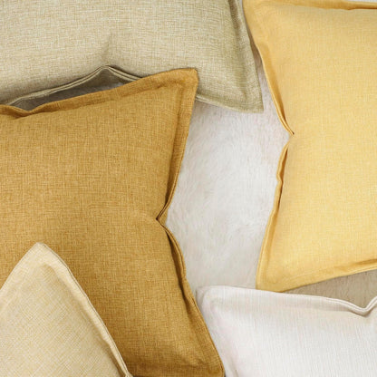 MADIZZ Pack of 2 Faux Rustic Linen Throw Pillow Covers with Flange Edge Soft Boho Natural Decorative Pillowcases for Sofa Living Room Modern Throw Pillows for Bed 16x16 Inch Yellow