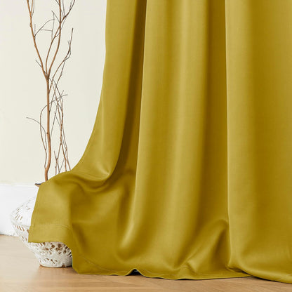 SHINELAND Mustard Yellow Retro Blackout Curtains 63 Inch Length, Thermal Insulated Boho Bright Color 70s Funky Curtains for Bedroom Living Room 2 Panel Set