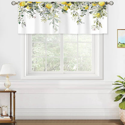 Sage Green Eucalyptus Lemon Botanical Leaves Valances Kitchen Curtains Flower Window Drapes Floral Plants Botanical Wildflower Bedroom Bathroom Living Room Treatment Tier 1 Panel 52Wx18H Inch