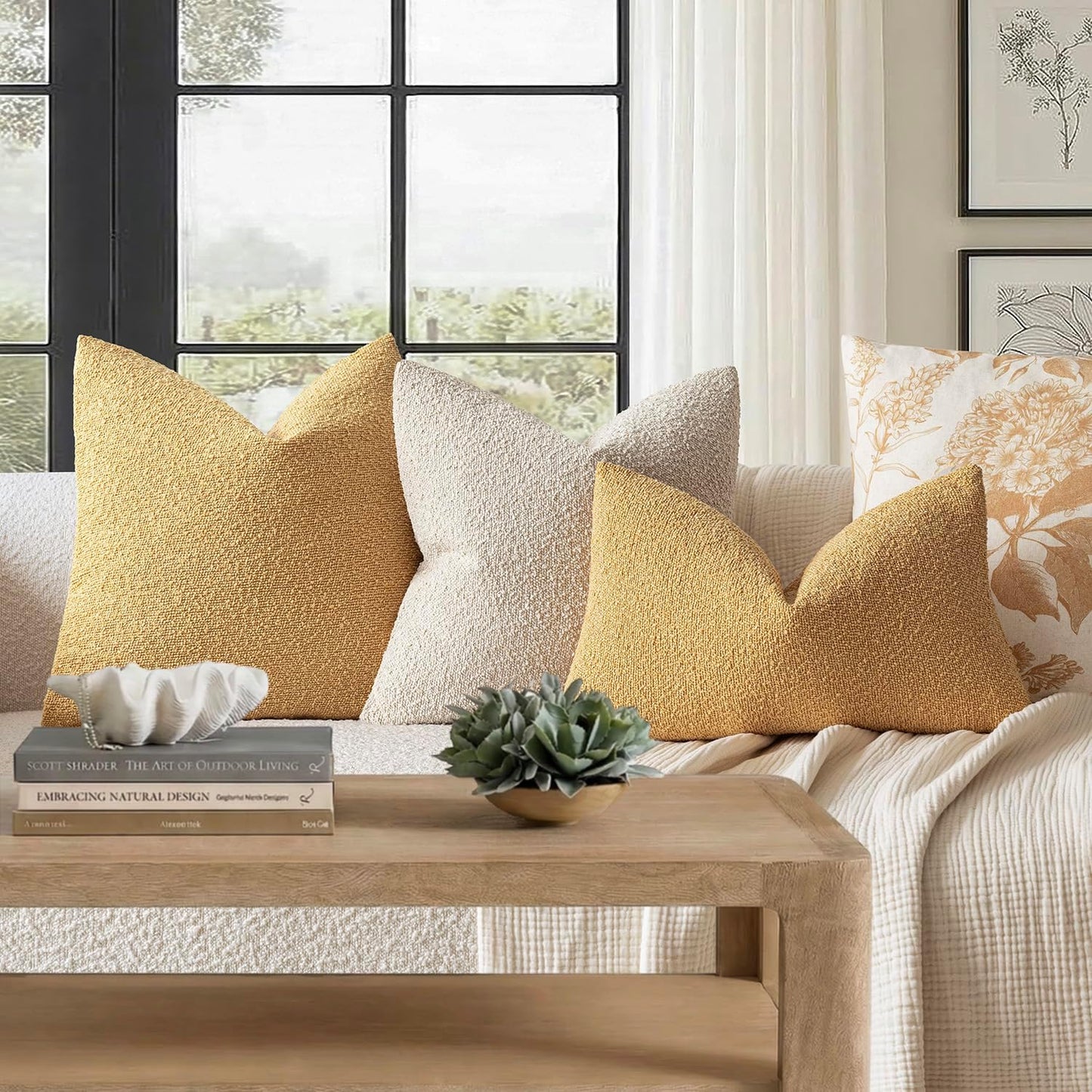 Foindtower Pack of 2 Textured Boucle Throw Pillow Covers Accent Solid Decorative Lumbar Pillow Cases Cozy Couch Cushion Case for Chair Sofa Bedroom Living Room Home Decor 12x20 Inch Light Yellow