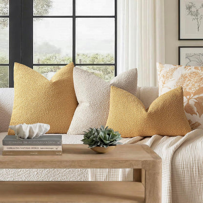 Foindtower Pack of 2 Textured Boucle Throw Pillow Covers Accent Solid Decorative Lumbar Pillow Cases Cozy Couch Cushion Case for Chair Sofa Bedroom Living Room Home Decor 12x20 Inch Light Yellow