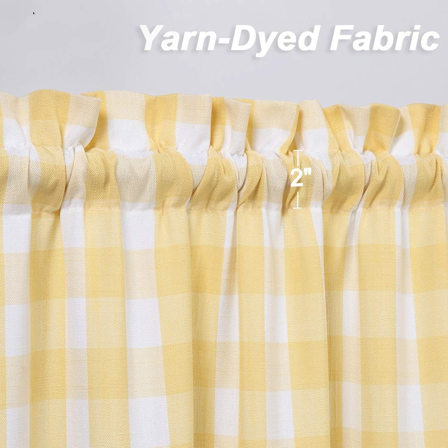 Gingham Buffalo Check Autumn Yellow Cafe Kitchen Curtain Valances, Plaid Design Thick Yarn Dyed Fabric Rod Pocket Valance Curtains for Bathroom, Living Room, 55" x 15", Yellow/White