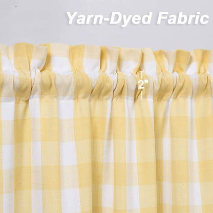 Gingham Buffalo Check Autumn Yellow Cafe Kitchen Curtain Valances, Plaid Design Thick Yarn Dyed Fabric Rod Pocket Valance Curtains for Bathroom, Living Room, 55" x 15", Yellow/White