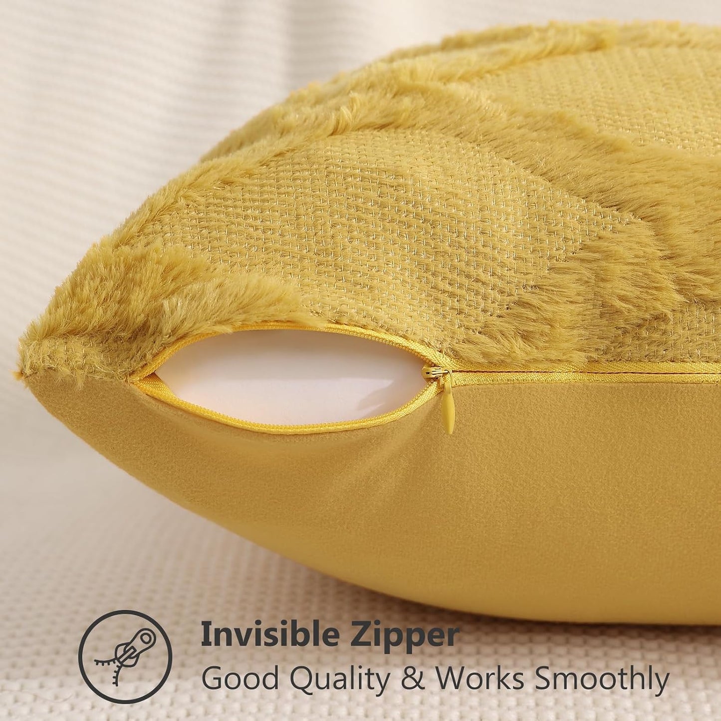 decorUhome Fall Throw Pillow Covers 12x20 Inch Set of 2, Soft Plush Faux Fur Wool Lumbar Mustard Yellow Accent Couch Pillow Covers for Modern Farmhouse Bed Sofa Living Room