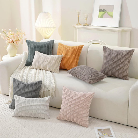 Set of 2 Corduroy Decorative Throw Pillow Covers 20x20 Inch, Boho Striped Pillow Covers Farmhouse Home Decor for Sofa Living Room Couch Bed,Orange Yellow