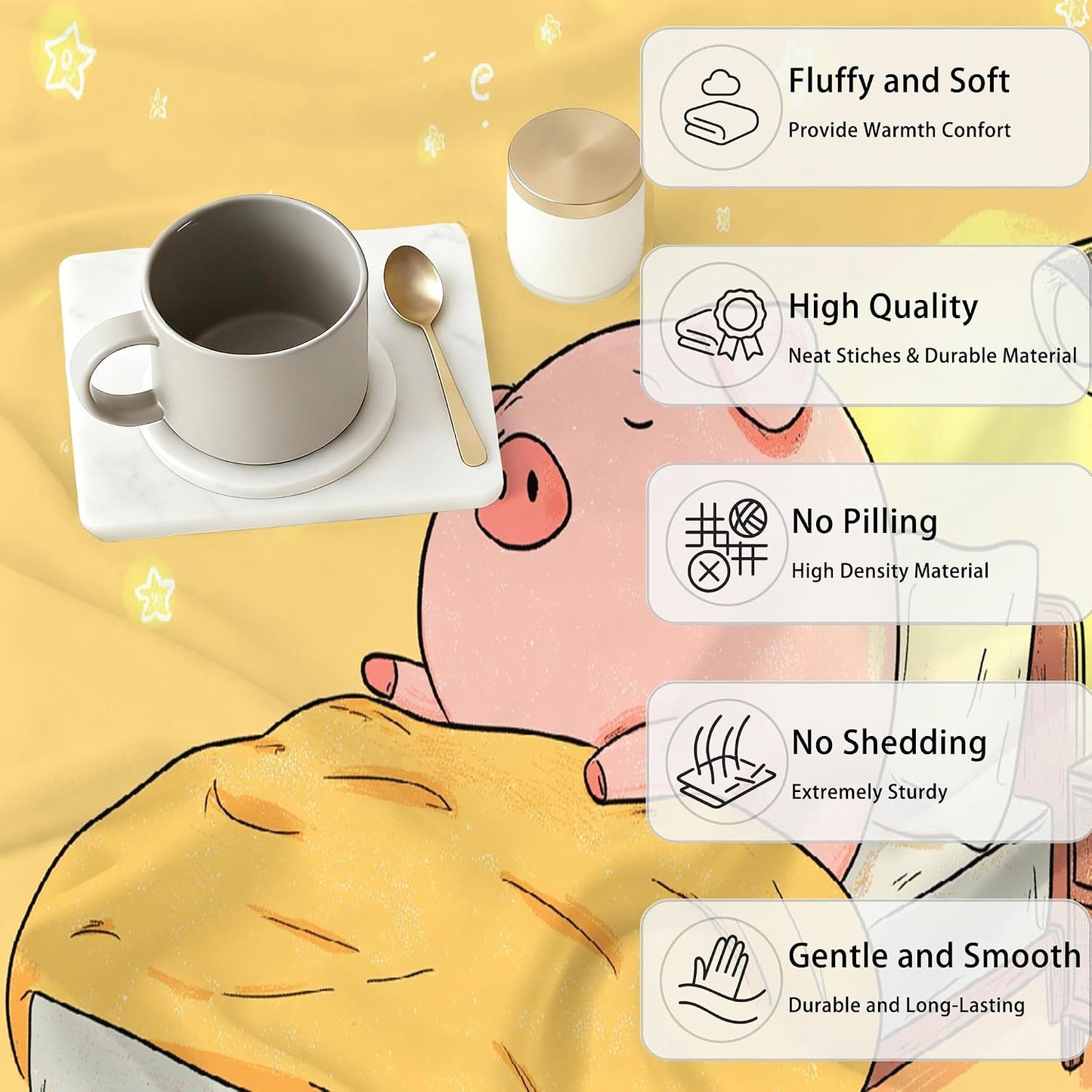 The Cartoon Throw Blanket 50" x 70", Piglet Sleeping Cozy Printed Blankets Gifts for Women Men Kids Fleece Cozy Fuzzy Lemon Yellow Blanket for Birthday Christmas Room Decor