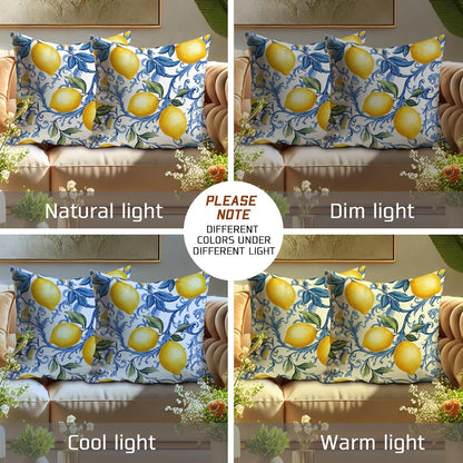 Lemon Pillow Covers Set of 2, Yellow Citrus Fruit Decorative Throw Pillows, Summer Home Decor for Couch Sofa Bed, Fresh Farmhouse Style Cushion Cases 20x20 Inch