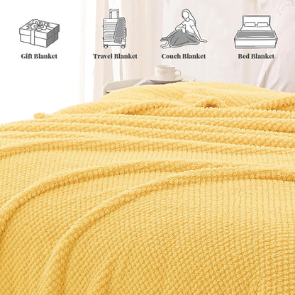 Whale Flotilla Extra Large Fuzzy Fleece Throw Blanket for Couch, 50x70 Inch Fluffy Soft Jacquard Blankets for All Season, Lightweight and Cozy, Yellow