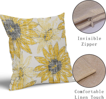 Sweetshow Dark Light Yellow Pillow Covers 16x16 Set of 2 Retro Sunflower Flowers Print Decorative Throw Pillows Outdoor Modern Art Floral Pillowcase Square Linen Cushion Case for Home Sofa Couch Bed