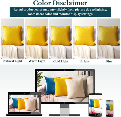 PAVILIA Mustard Yellow Velvet Fleece Throw Pillow Covers 18x18 Set of 2, Soft Decorative Cushion Covers for Couch Sofa Bed, Square Accent Pillow Cases with Hidden Zipper