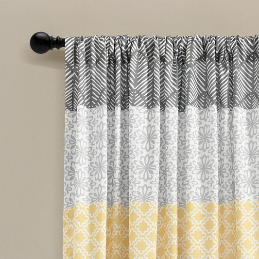 Lush Decor Bohemian Stripe Window Curtain Panels, Pair 52" W x 84" L Yellow & Gray - Light Filtering Curtains for Bedroom - Boho Curtains - Maximalist Decor