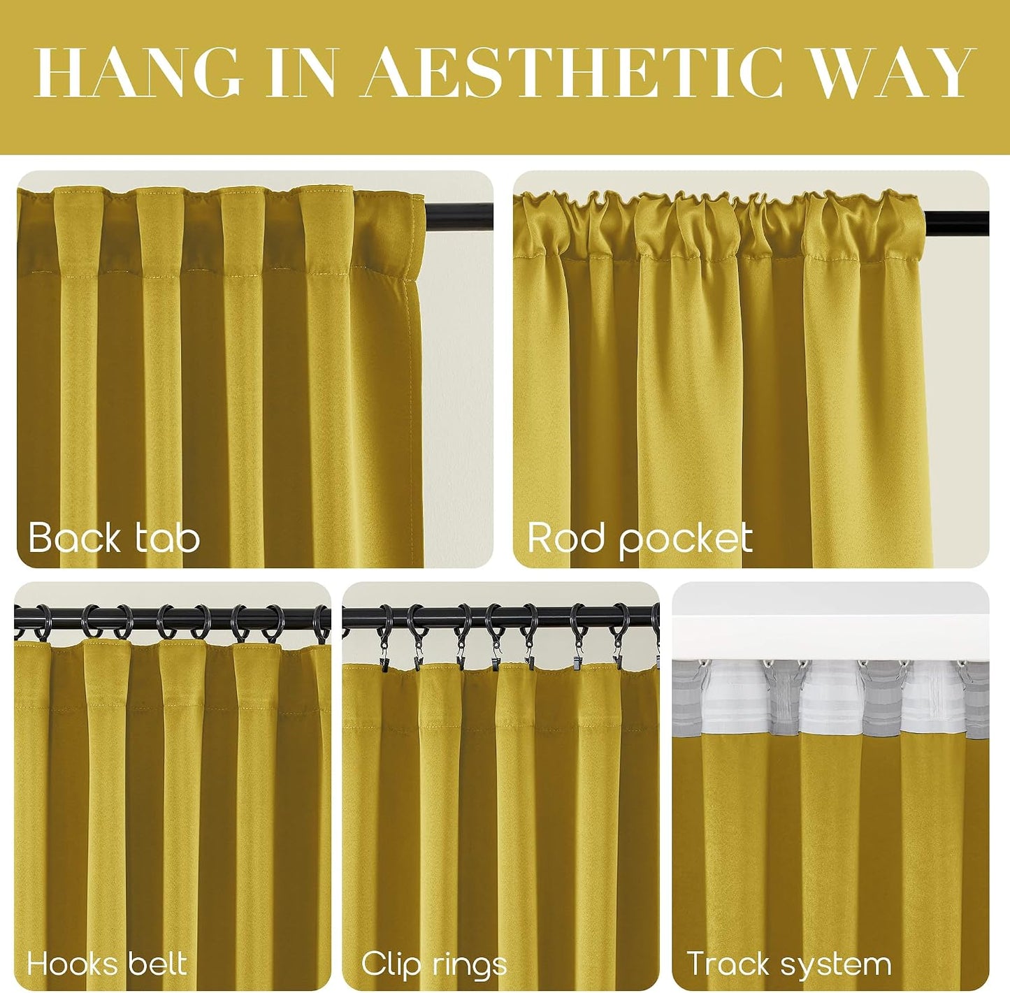 SHINELAND Mustard Yellow Retro Blackout Curtains 63 Inch Length, Thermal Insulated Boho Bright Color 70s Funky Curtains for Bedroom Living Room 2 Panel Set