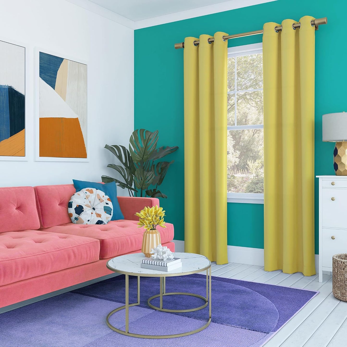 Sun Zero Halton Bright Vibes 100% Total Blackout Grommet Curtain Panel, Sunflower Yellow, 40"W x 84"L (1 Panel)