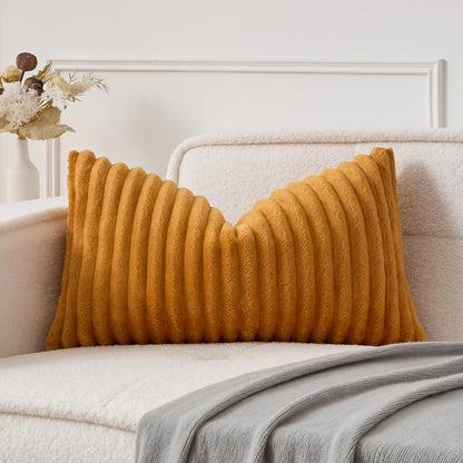 UGASA Lumbar Throw Pillow Cover 12x20 Inch Set of 1 Super Soft Faux Fur Decorative Pillow Case Plush Flannel Texture Accent Rectangle Pillowcase for Sofa Couch Living Room Chair, Golden Yellow
