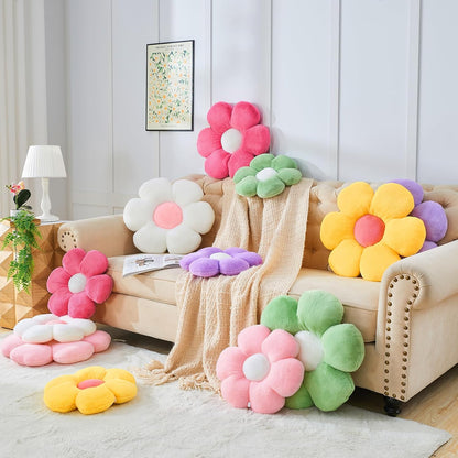 Yellow Flower Pillow, Soft Daisy Shaped Throw Pillows with Faux Rabbit Fur for Home Decorative,Cute Flower Throw Pillow Cushion for Bed Sofa Couch (Small - 15.7 Inch)