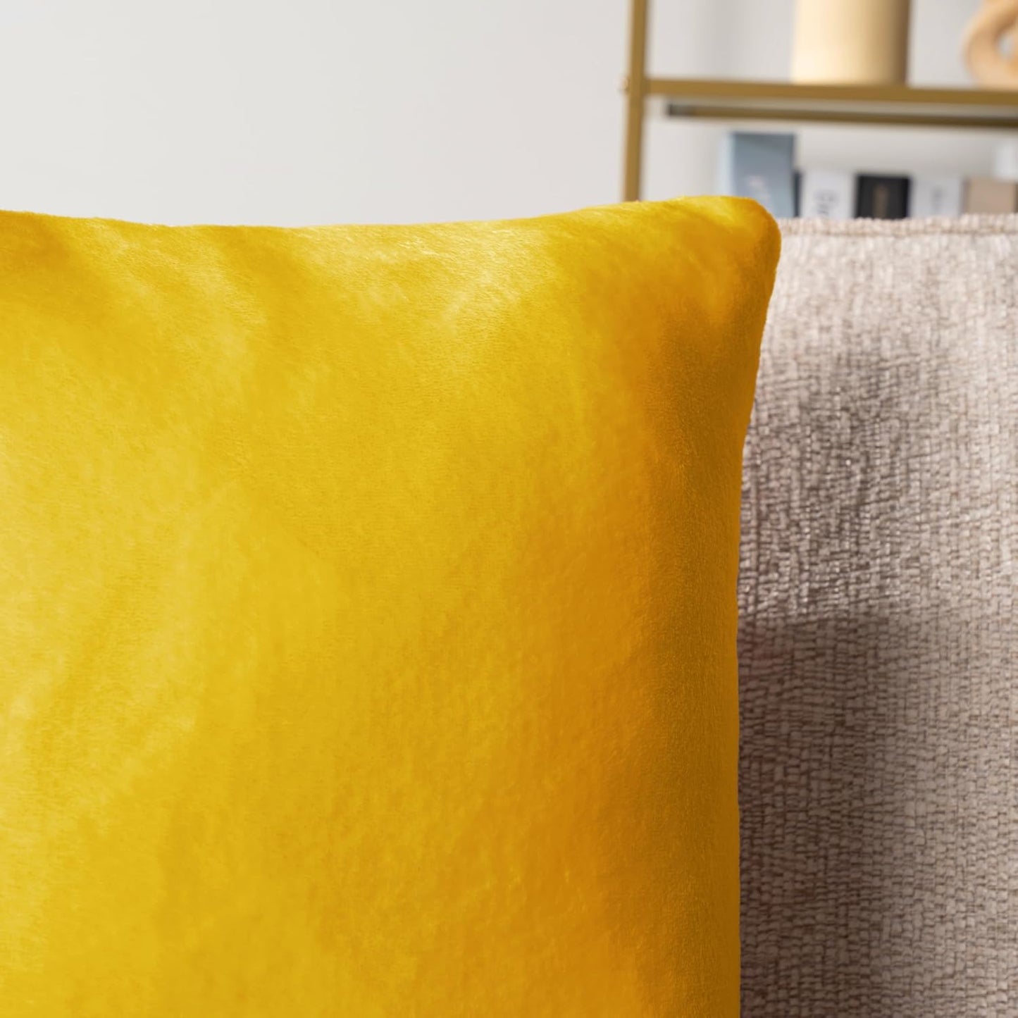 PAVILIA Mustard Yellow Velvet Fleece Throw Pillow Covers 18x18 Set of 2, Soft Decorative Cushion Covers for Couch Sofa Bed, Square Accent Pillow Cases with Hidden Zipper