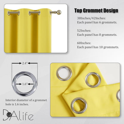DUALIFE Yellow Blackout Solid Curtains - Room Darkening Grommet Drapes Bright Yellow Color Small Window Curtains for Kids Room, 2 Panels Sets (38 x 45 Inches Long, Illuminating Yellow