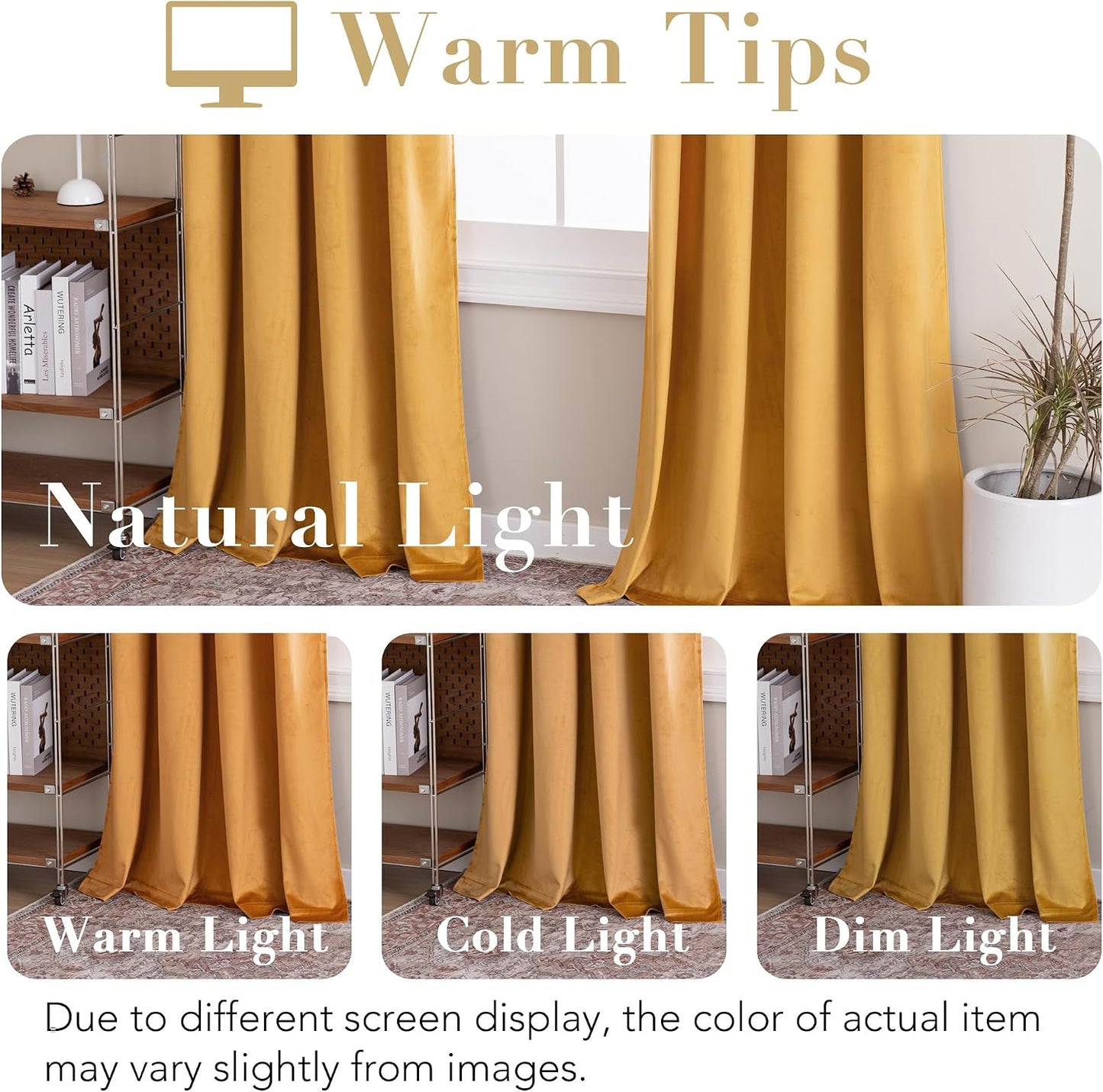 H.VERSAILTEX Velvet Curtains for Living Room 63 Inch Length 2 Panels Thermal Insulated Window Curtains for Bedroom Dining Room Privacy Room Darkening Grommet Drapes, W52 x L63 Inches, Mustard Yellow
